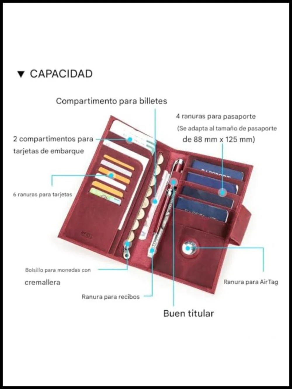 Full Grain Leather RFID Blocking Family Passport Holder for 4 with Airtag Slot